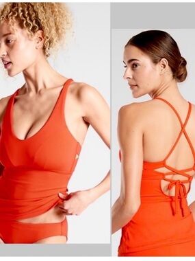Athleta Red Orange and Black Tankini Top and Black Bikini Bottoms (Set of 3)